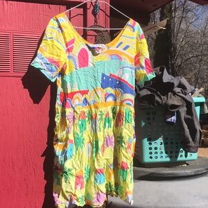 Jams World Yellow and Blue Casual Scoop Neck Sundress